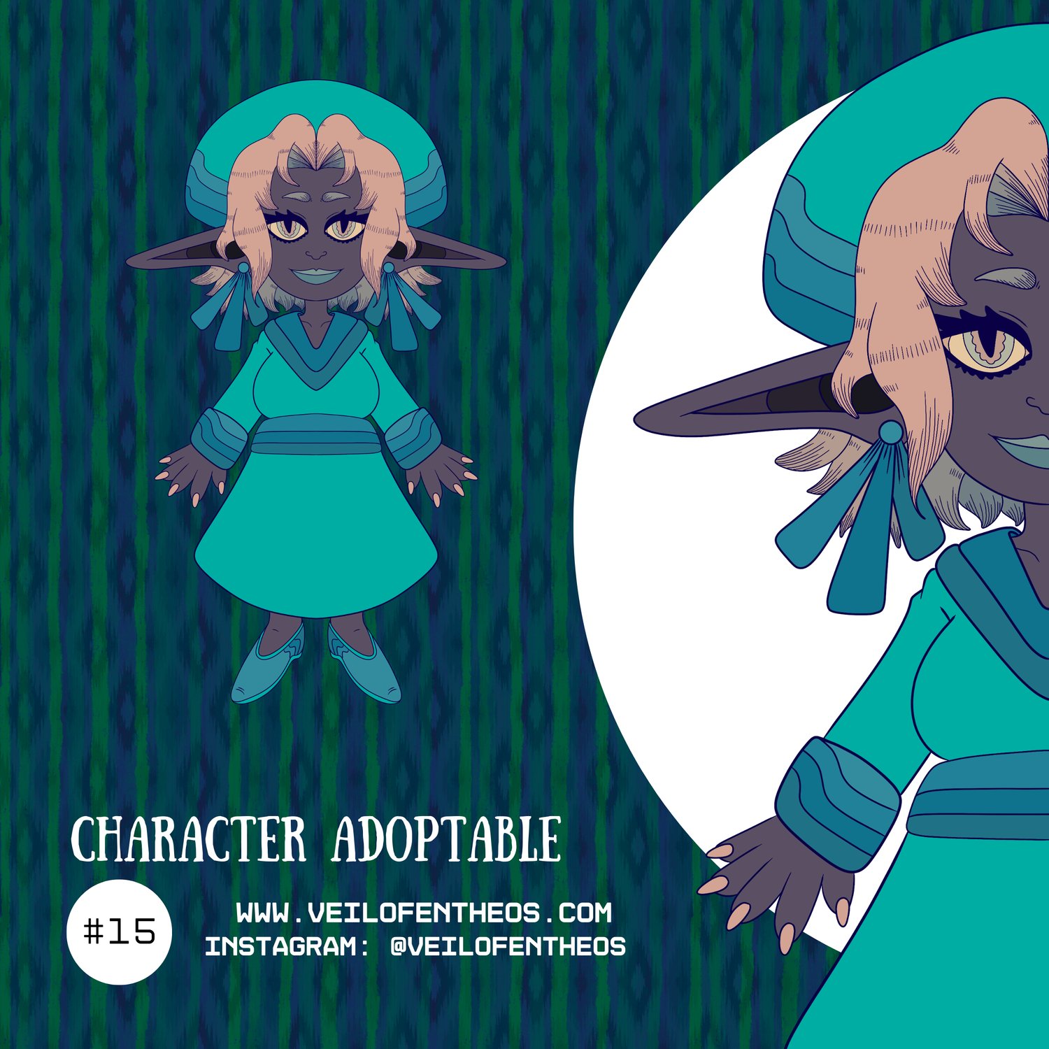 Original character adoptable from the Veil of Entheos universe, featuring unique design and artwork. Perfect for collectors and artists looking for fantasy-inspired characters.