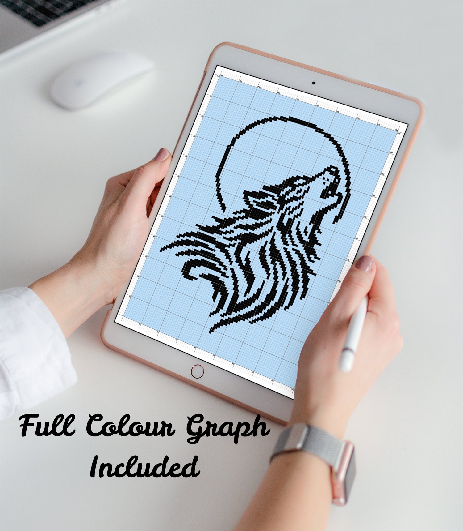 Wolf crochet graph pattern, full colour C2C graphghan design