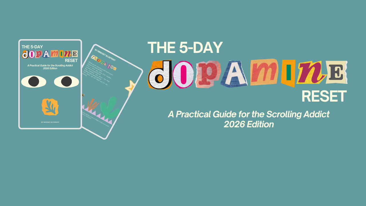 Minimal ebook cover titled "The 5-Day Dopamine Reset – A Practical Guide for the Scrolling Addict", focused on breaking phone addiction, improving focus, and reducing mindless scrolling.
