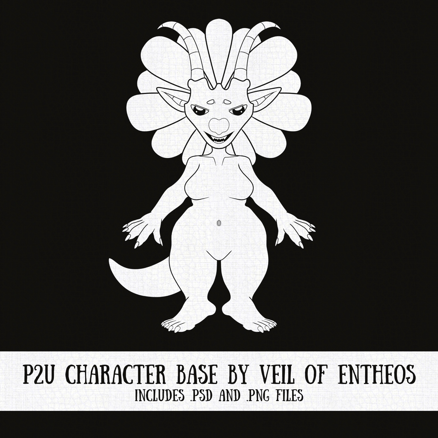 Editable P2U monster base from Veil of Entheos, providing a blank template for original creature designs, ideal for digital art and character creation.