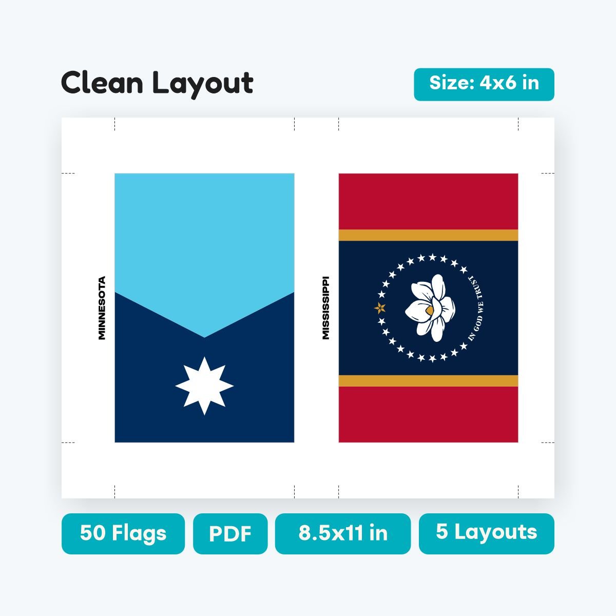 United States Geography Banner, printable 50 state flags garland, rectangle shape for easy cutting, educational party decor for kids.