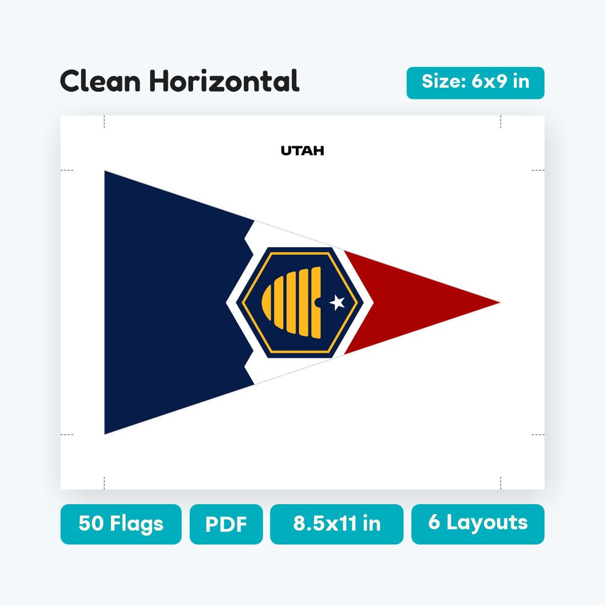 USA State Flags Triangle Banner, printable 50 states garland for Fourth of July or school events, pennant shape educational geography bunting.