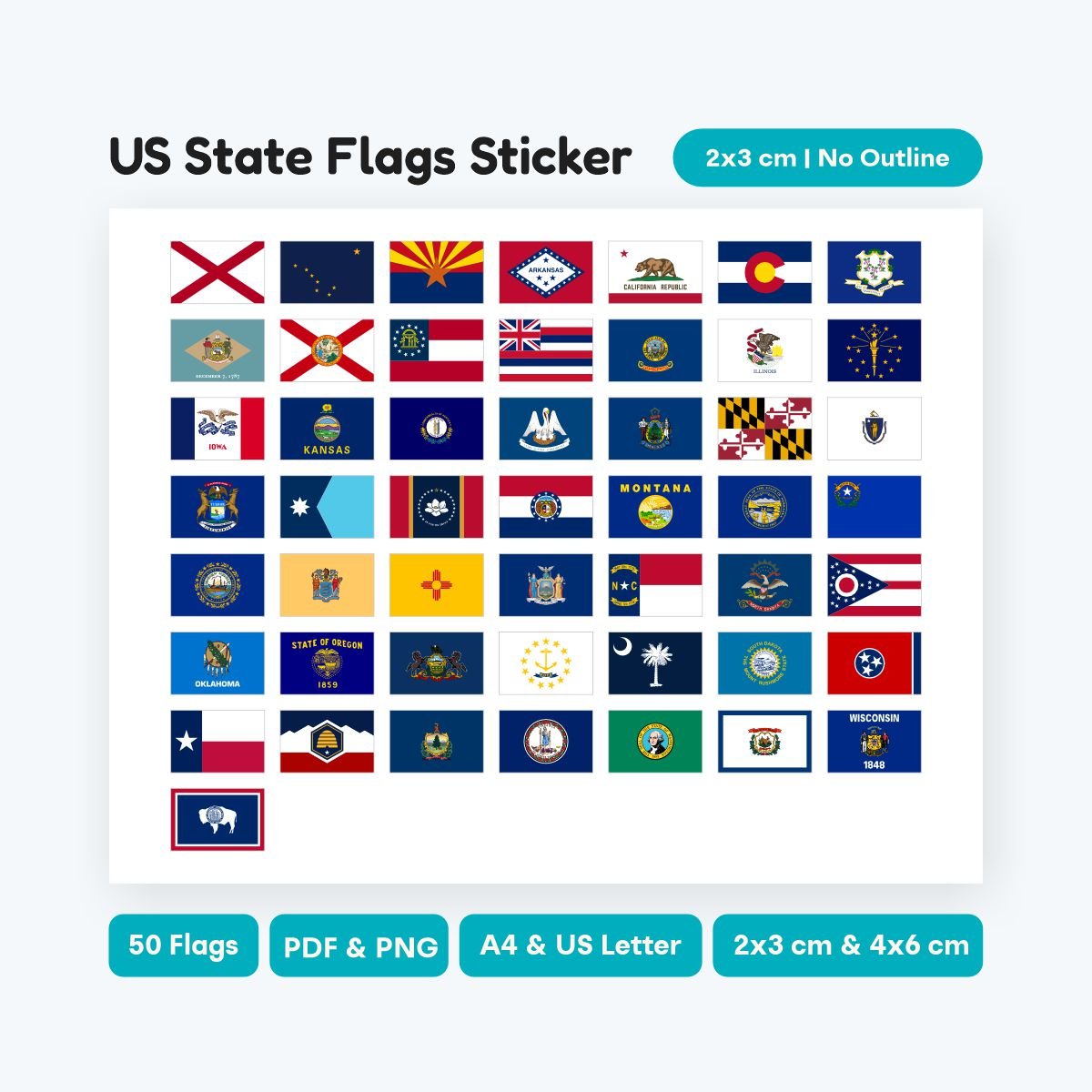 Geography 3:2 Ratio Flag Clipart Bundle, 50 US states in SVG and PNG format, printable stickers for students and teachers, high quality digital art.
