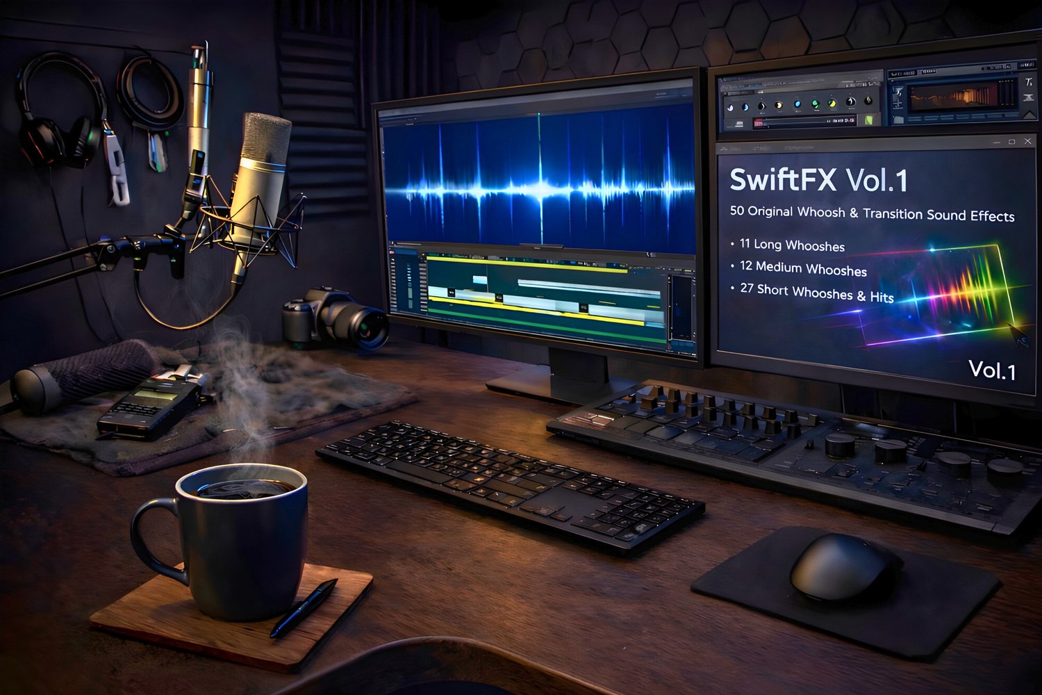 Whoosh & Transition Sound Effects – SwiftFX Vol. 1 A collection of 50 cinematic whoosh and transition sound effects in premium 48kHz/24-bit WAV format. Designed for filmmakers, editors, motion designers, and content creators. Perfect for trailers, intros,