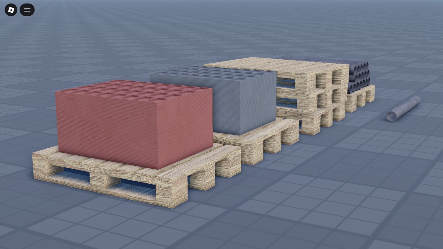 Realistic loading dock scene built with Roblox pallet prop pack