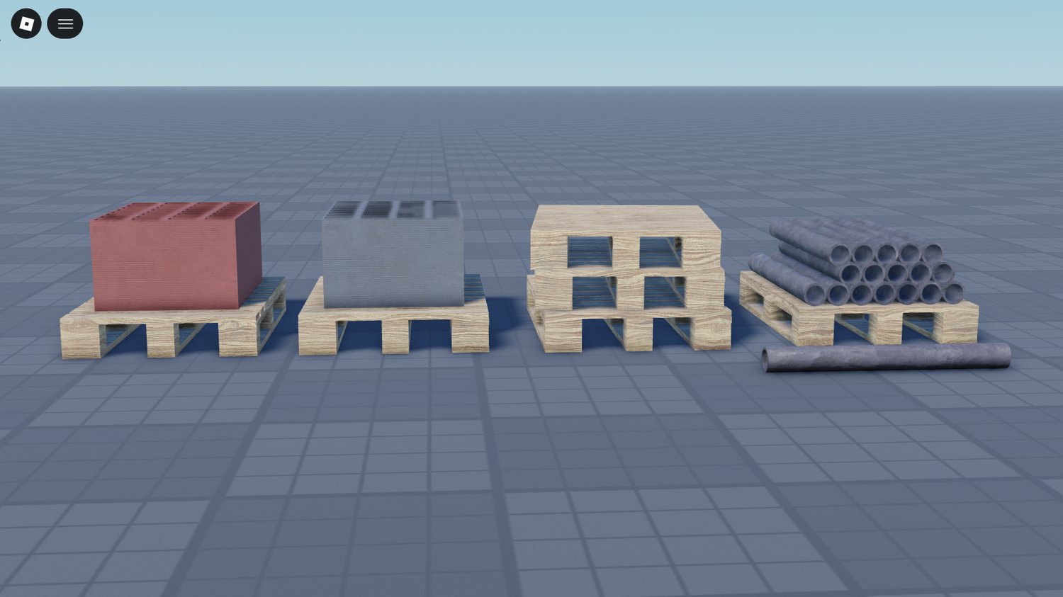 Grounded warehouse asset design featuring stacked wooden pallets
