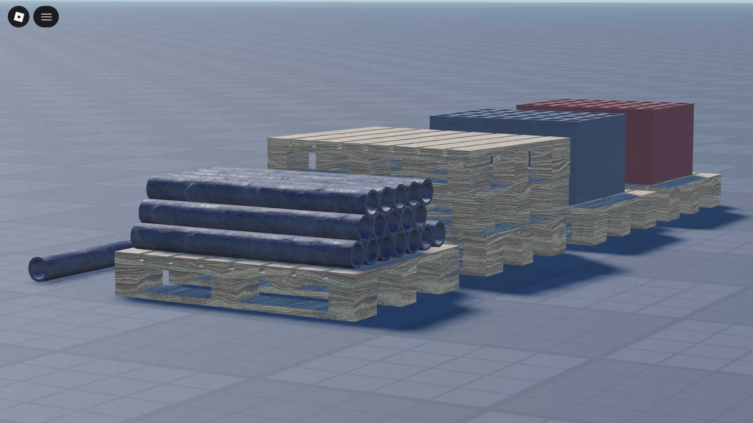 Detailed industrial storage pallets used in logistics roleplay setting