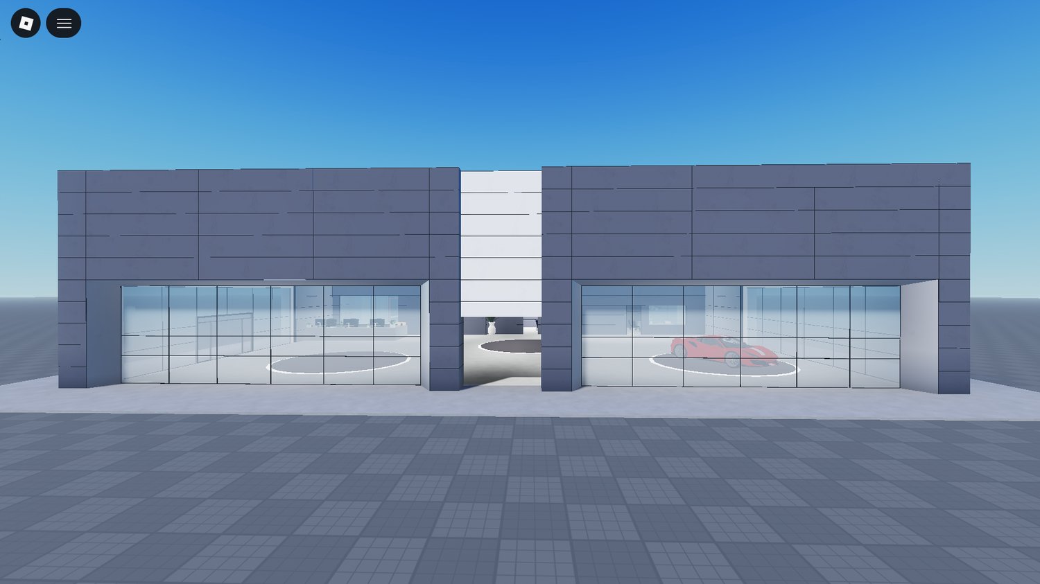 Realistic dealership architecture integrated into Roblox driving map