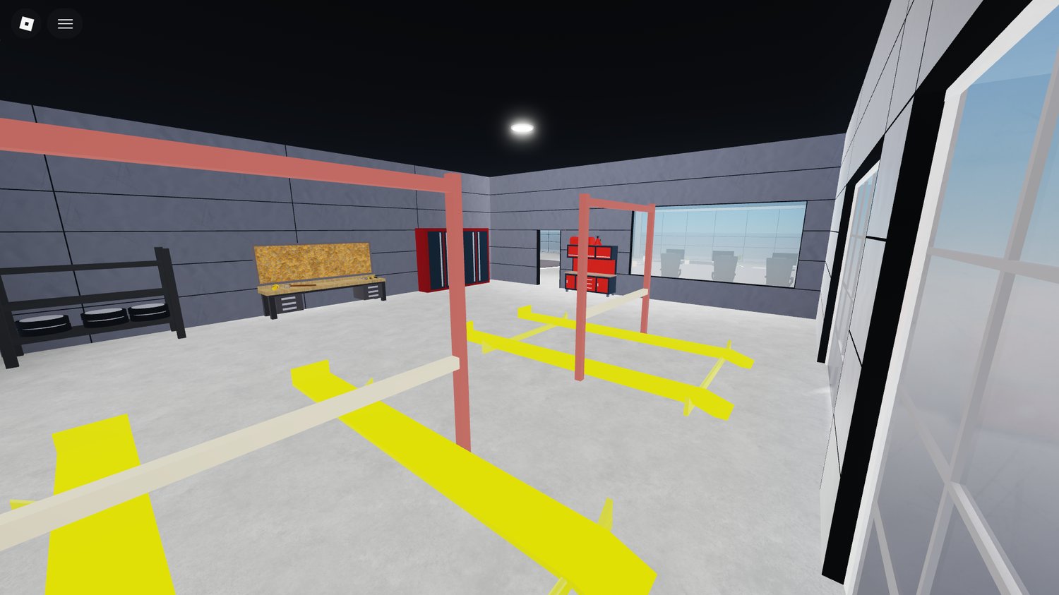 Spacious vehicle display interior inside realistic dealership structure