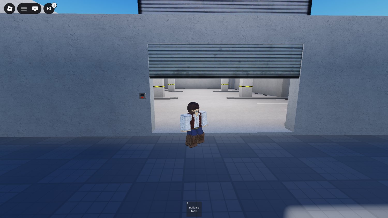 Two-level Roblox parking garage structure with organized car spaces
