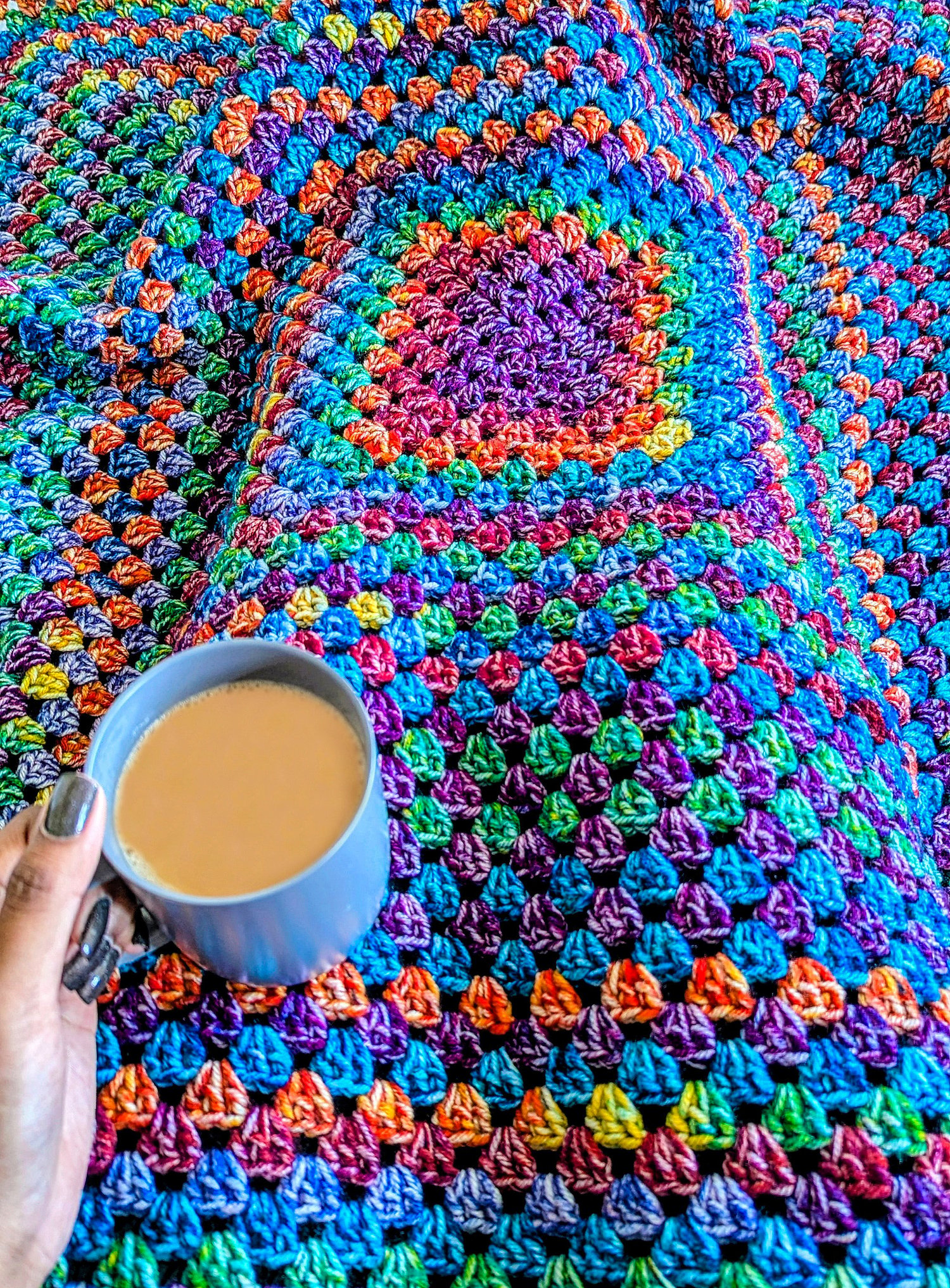 Giant Granny Square Blanket on Lap