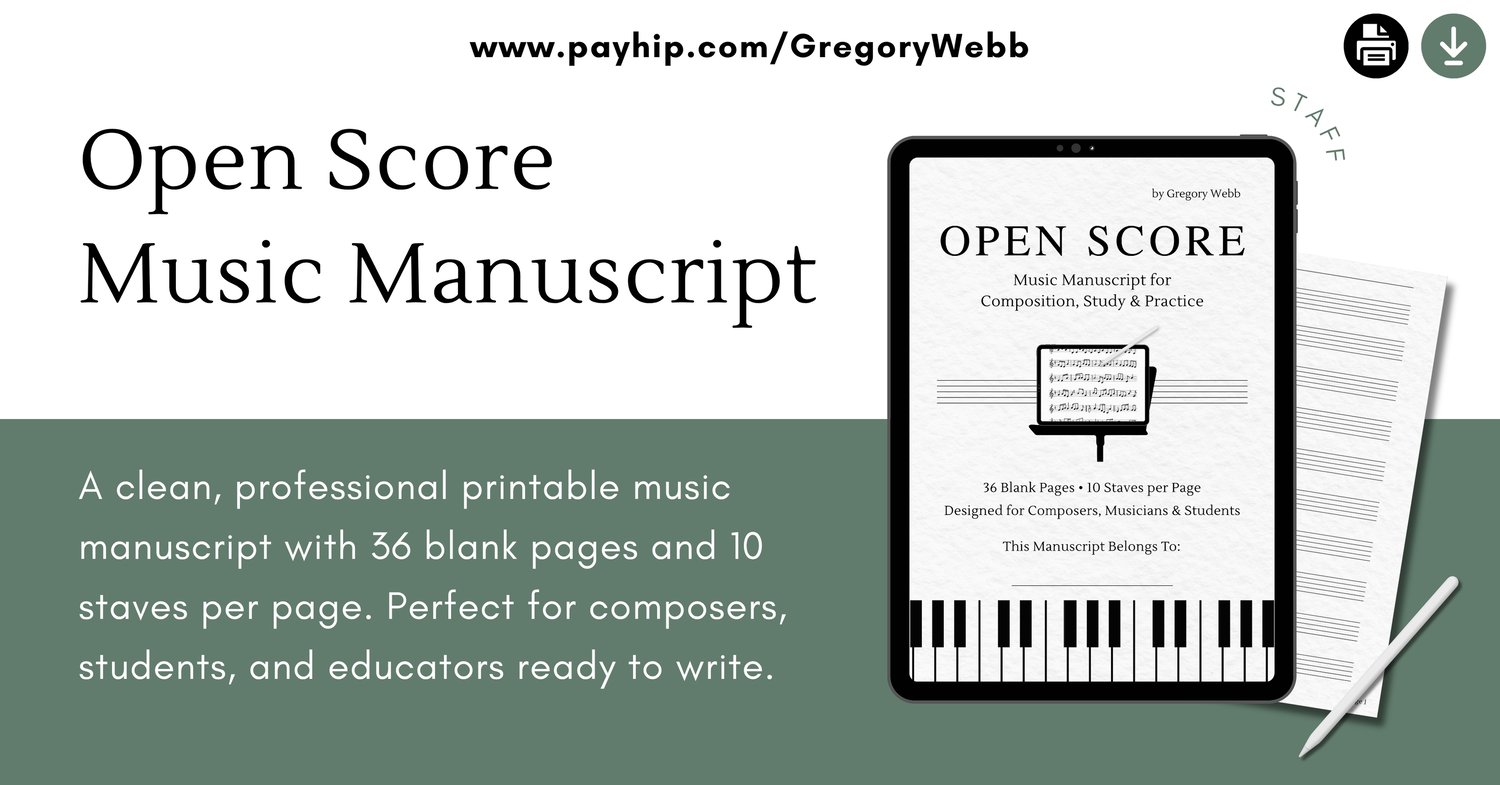 Open Score is a clean, printable music manuscript PDF with 36 pages of 10 staves per page. Designed for composers, songwriters, and music students, it’s ideal for notation, scoring, and daily composition