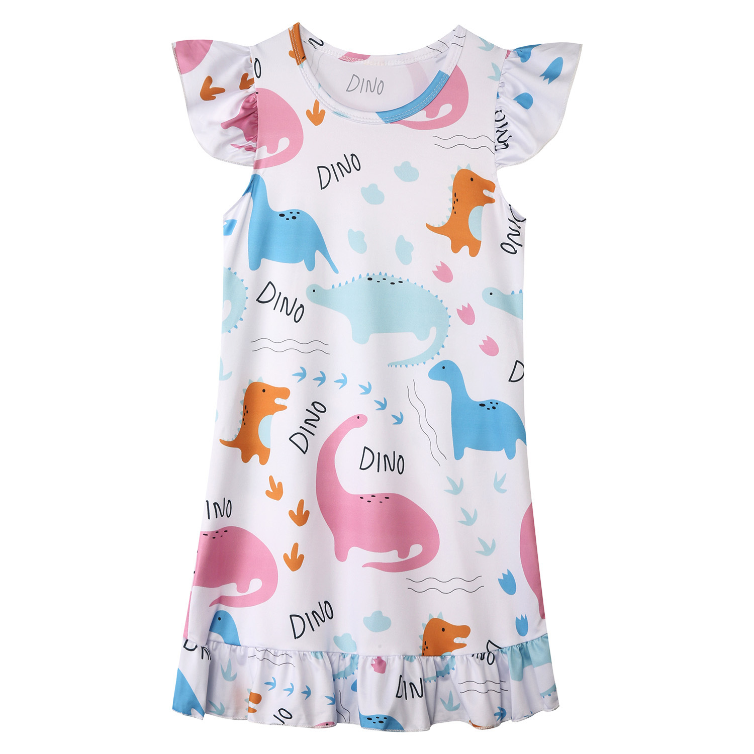 Girls Lightweight Pajama Dress | Adorable Dino Print Short Sleeve Nightwear
