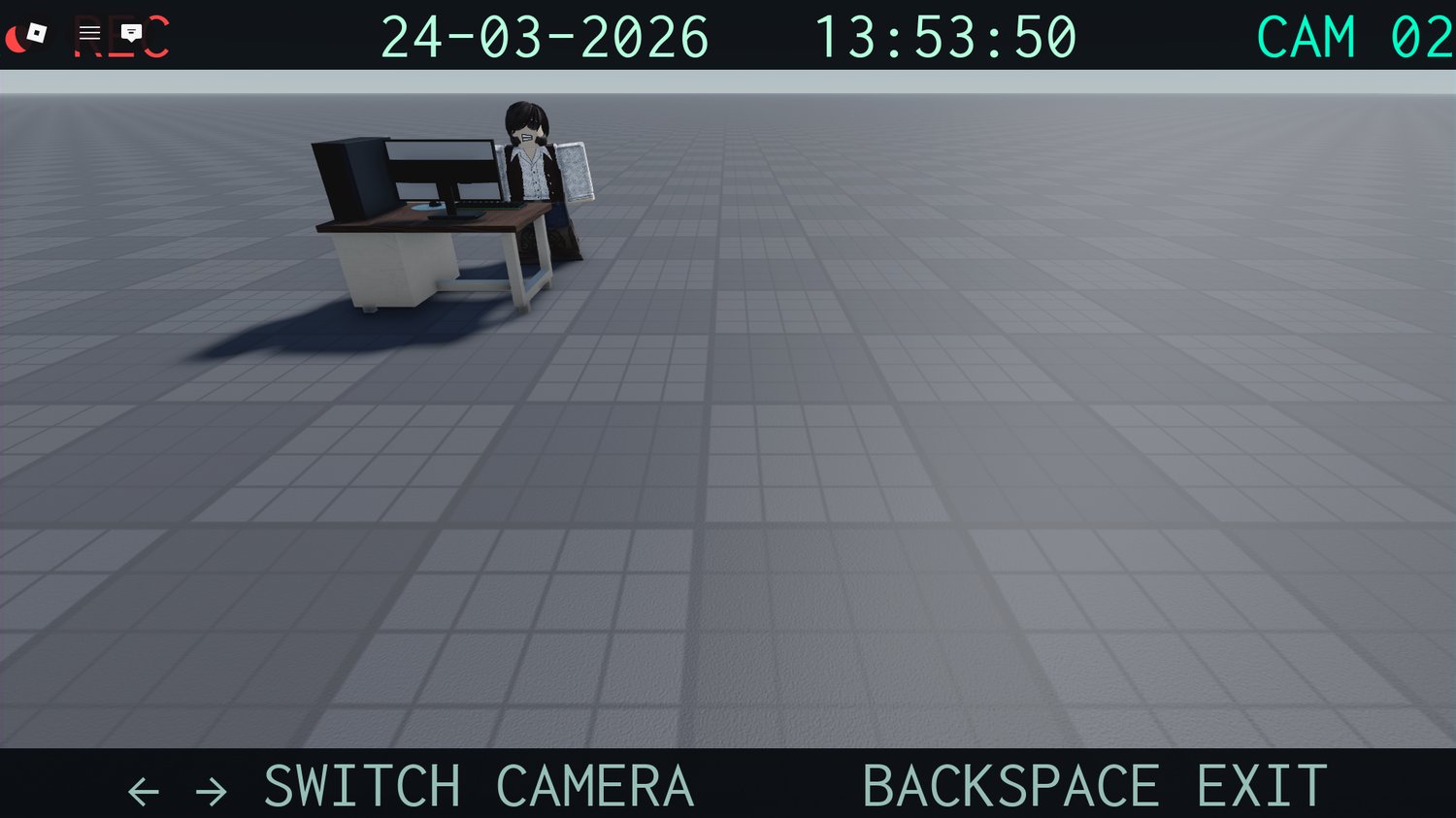 Realistic Roblox security control desk with surveillance computer setup