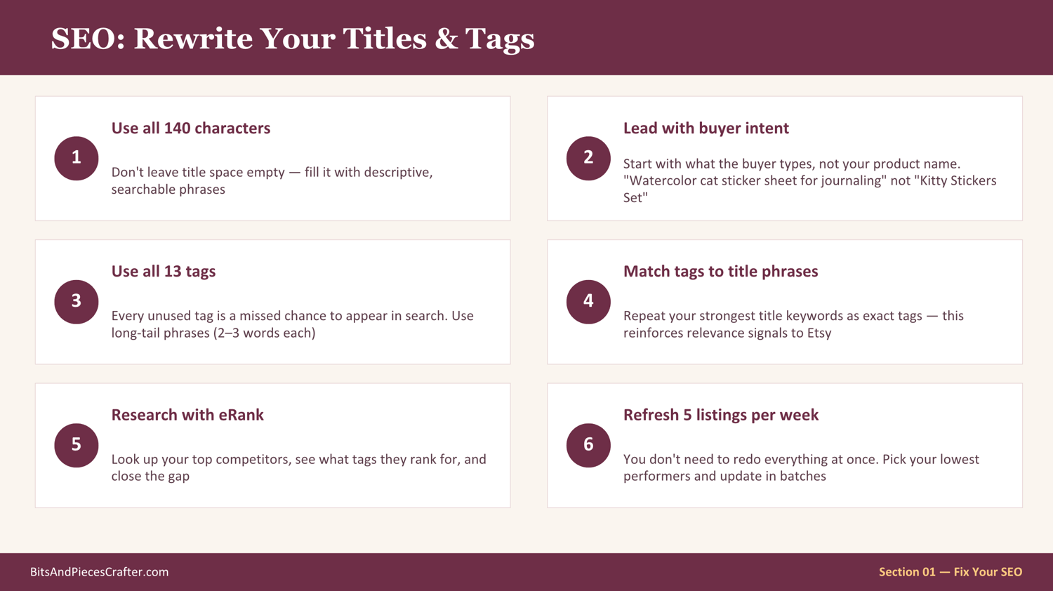 Etsy SEO, Rewriting your titles and tags