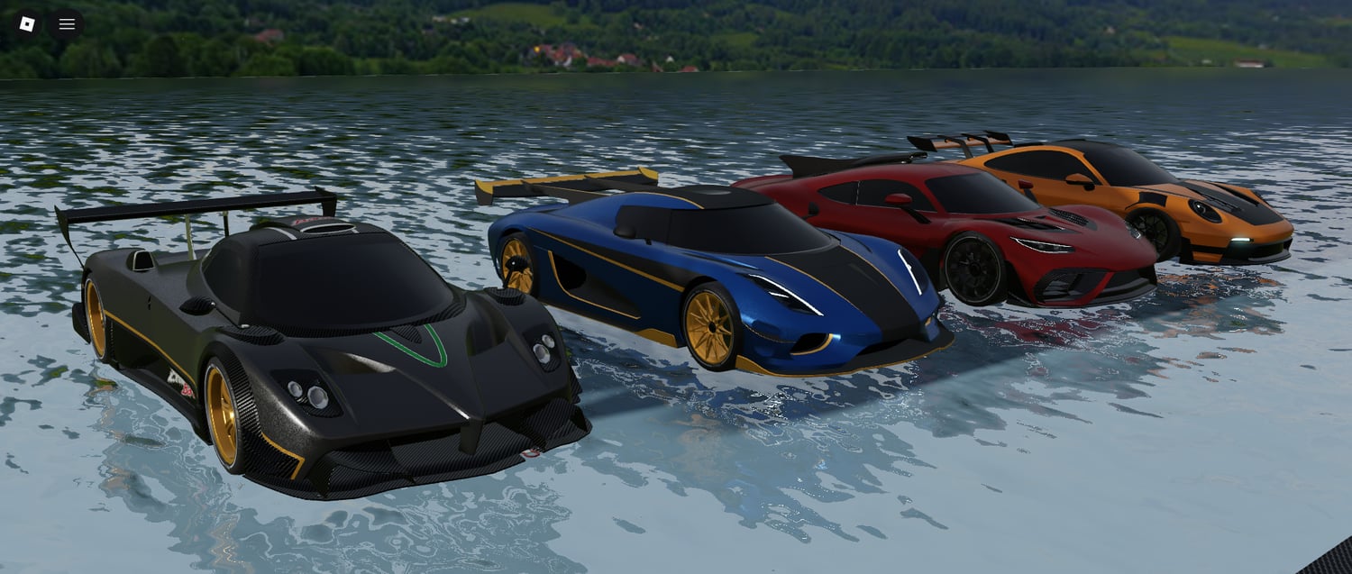Roblox static car models arranged on urban street environment