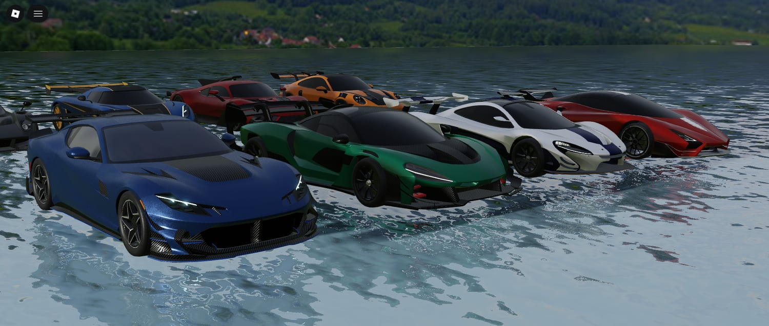 High-detail car model lineup positioned in cinematic map scene
