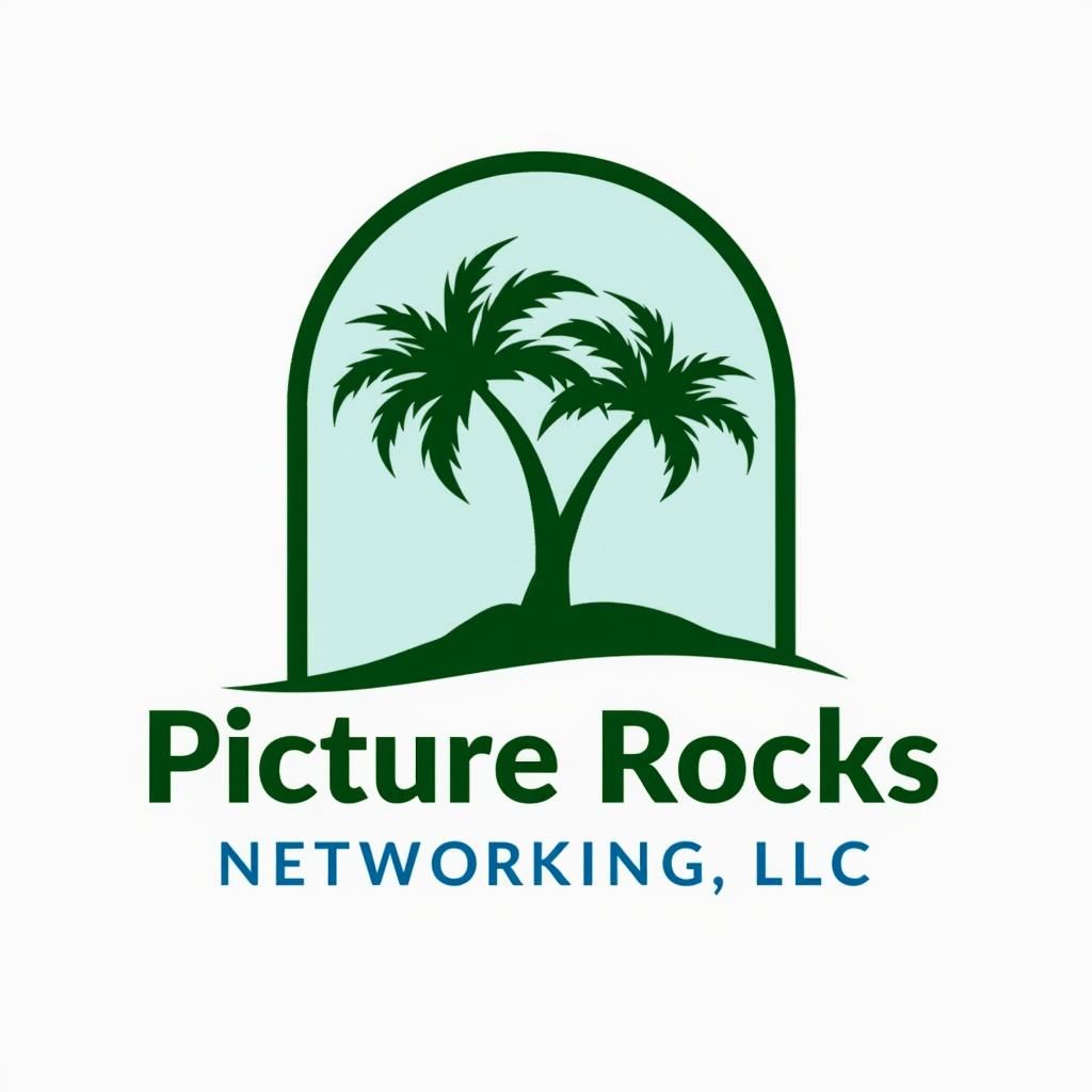 Logo for Picture Rocks Networking with a silhouette image of two palm trees