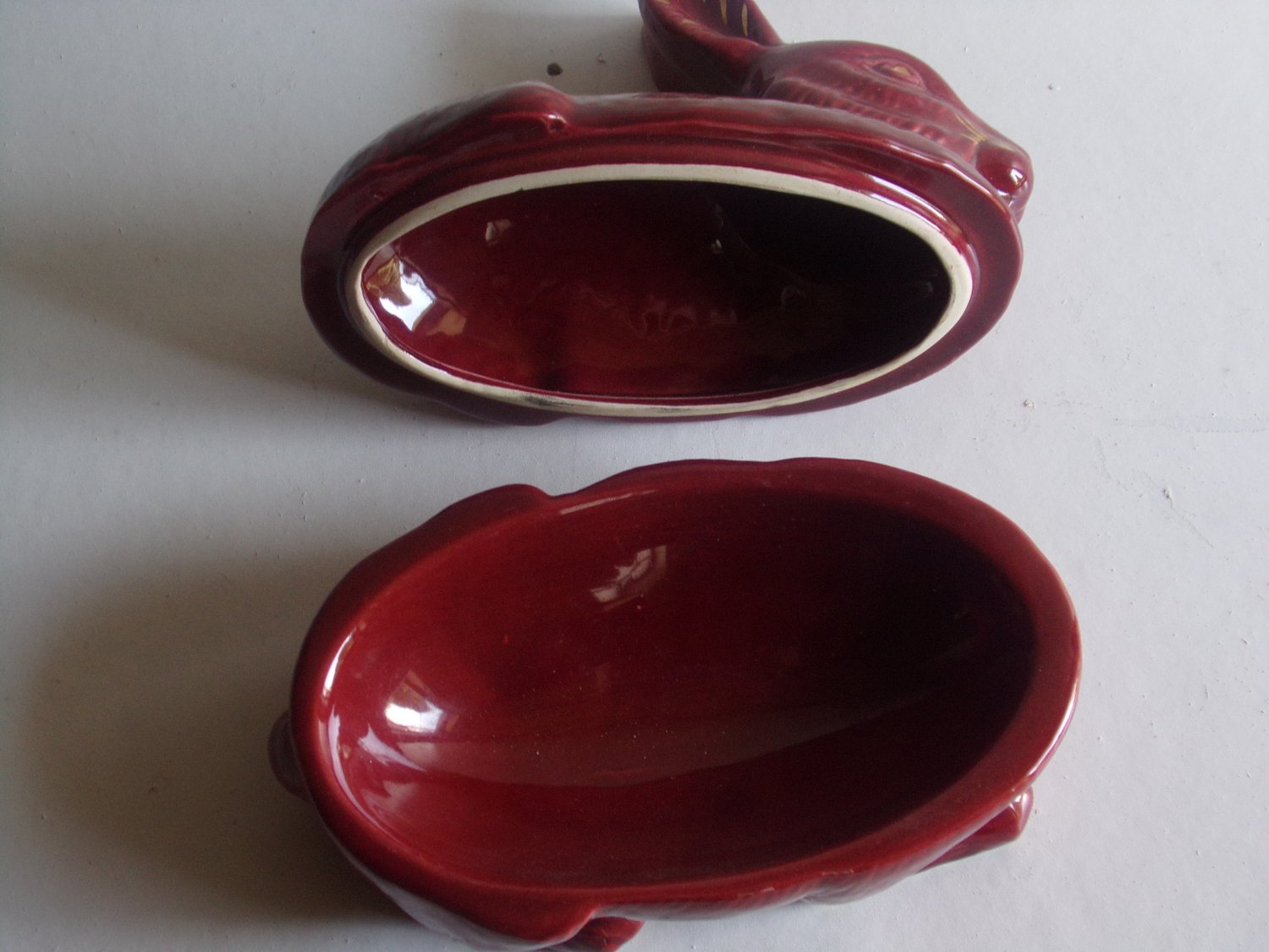 Red Rabbit Faience Terrine signed Caugant