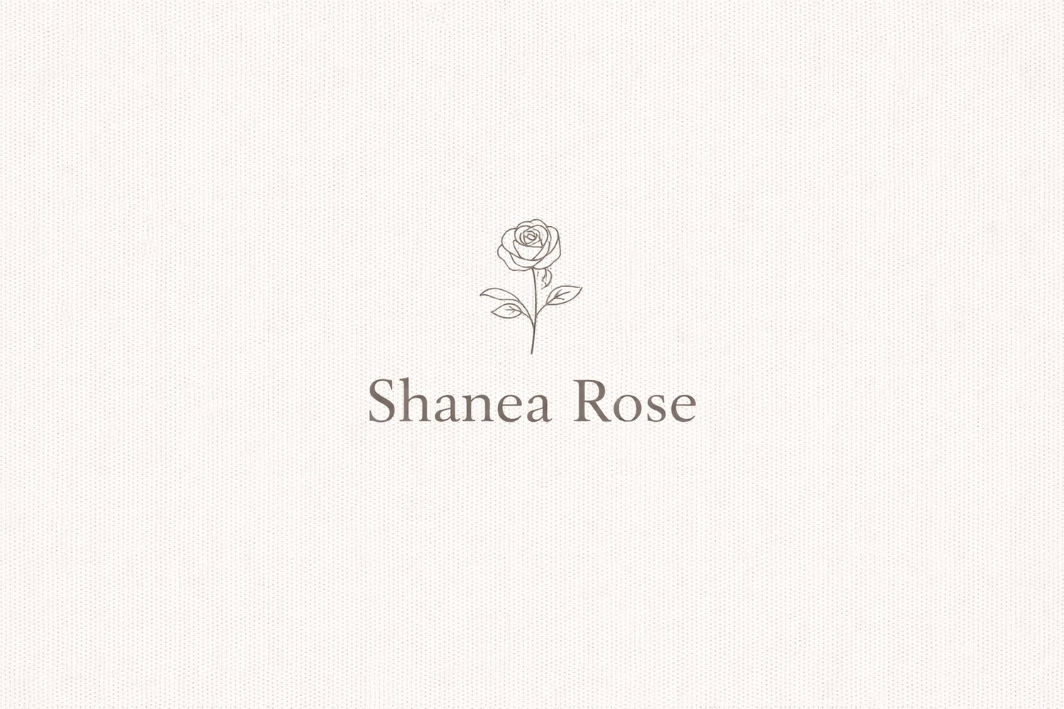 A minimalist logo featuring a delicate line-drawn rose above the name “Shanea Rose” in an elegant serif font. The design uses soft neutral beige and brown tones to create a calm, feminine, and healing aesthetic.
