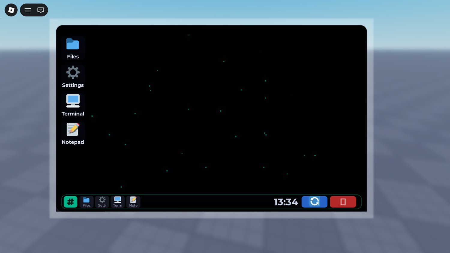 Computer login and desktop environment inside Roblox game