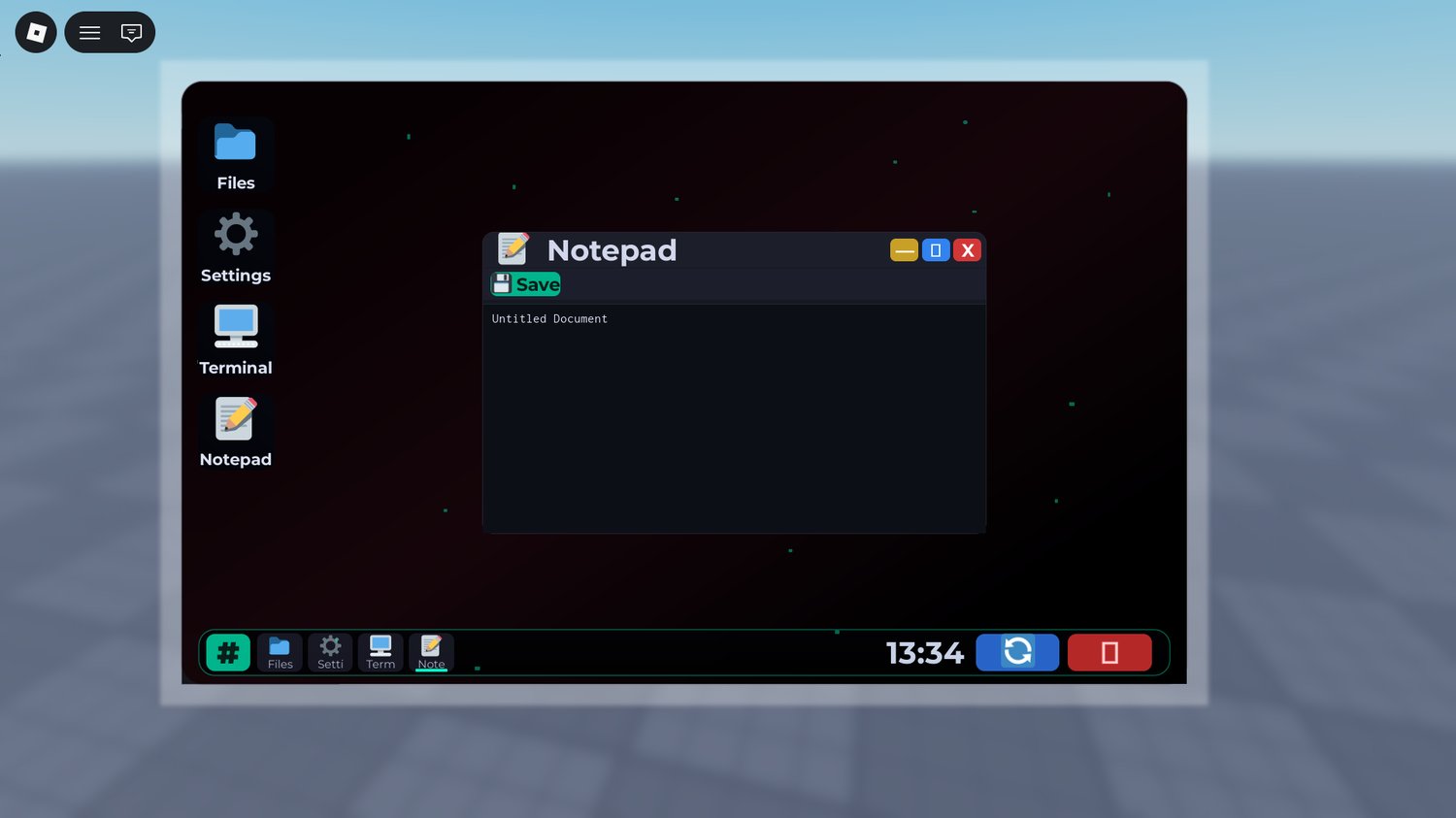 Interactive terminal window displayed on in-game computer system