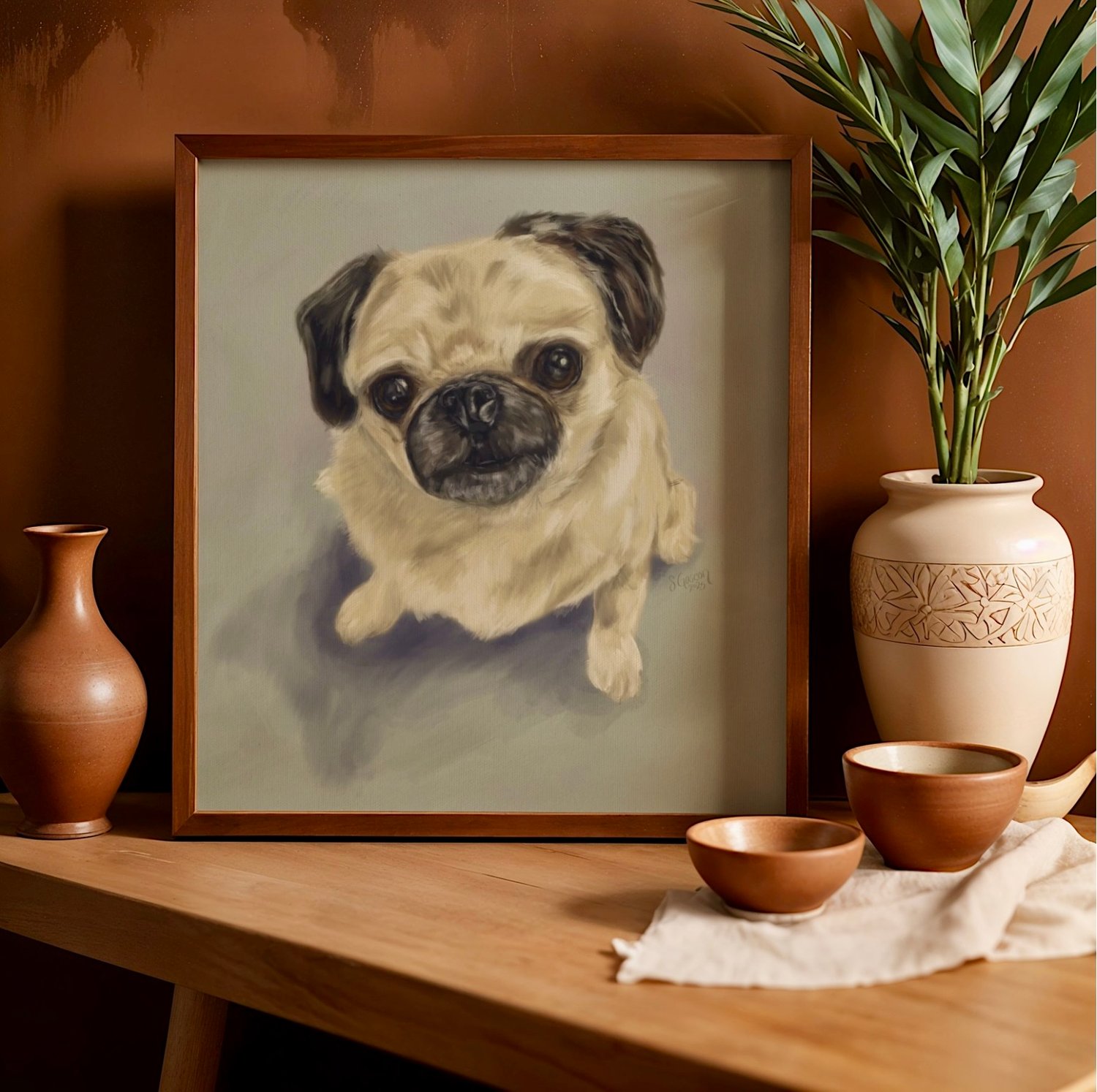 Pug portrait painting