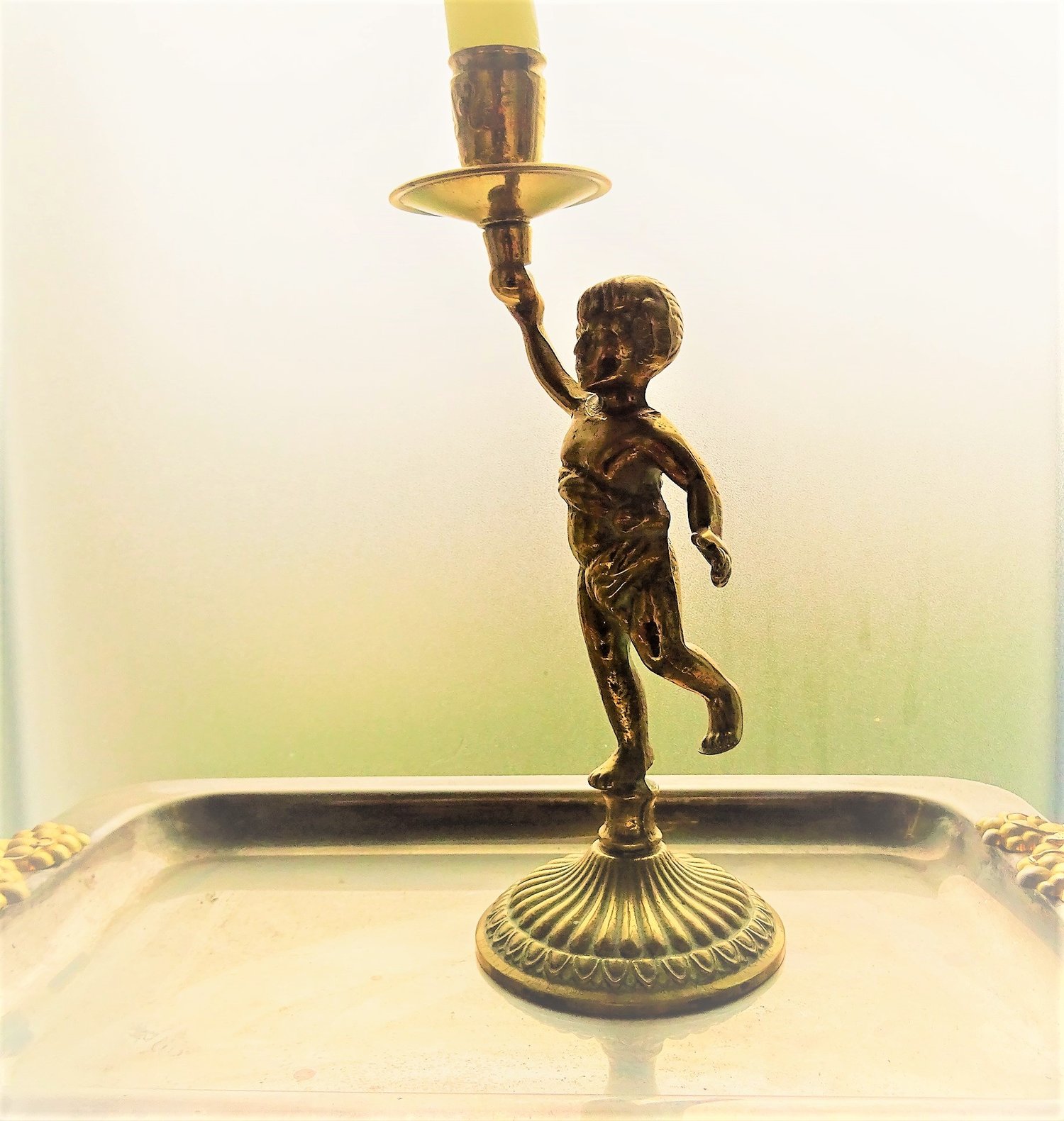french Brass Cherub candle holder.