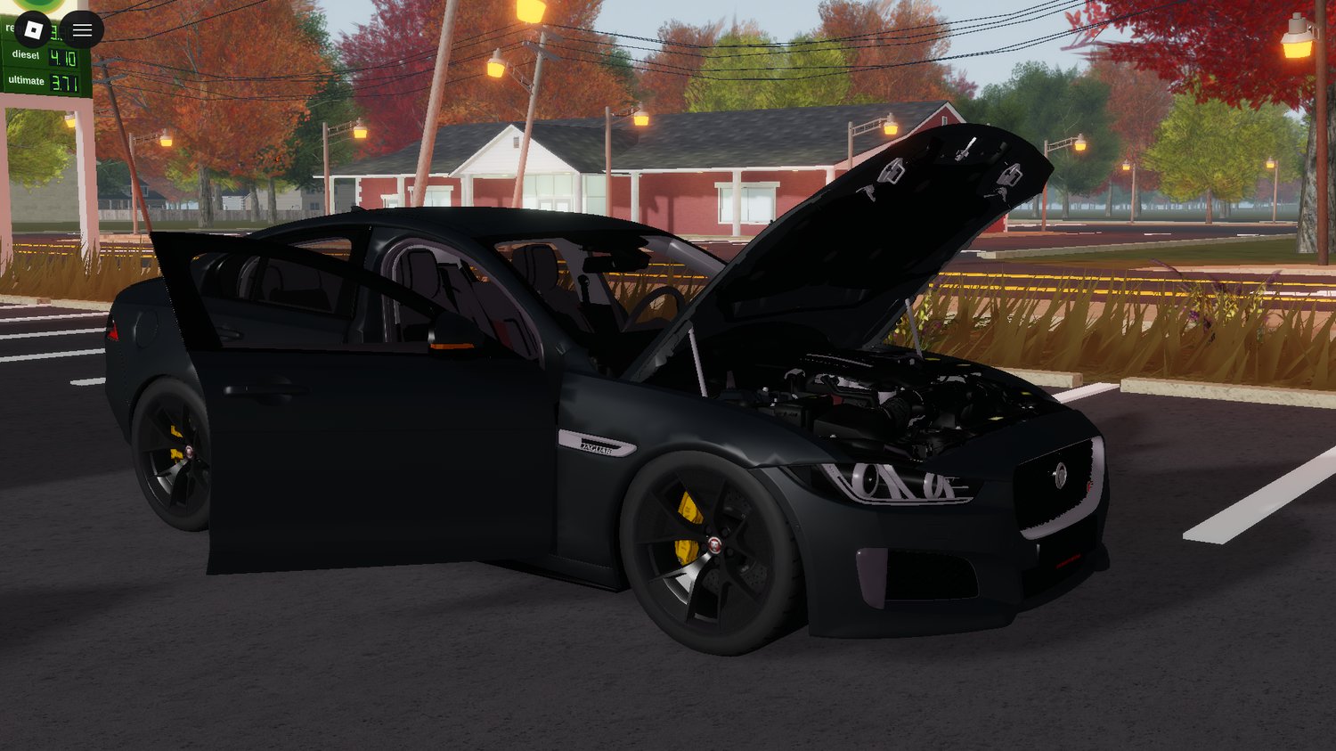 Premium modern car driving through city street environment