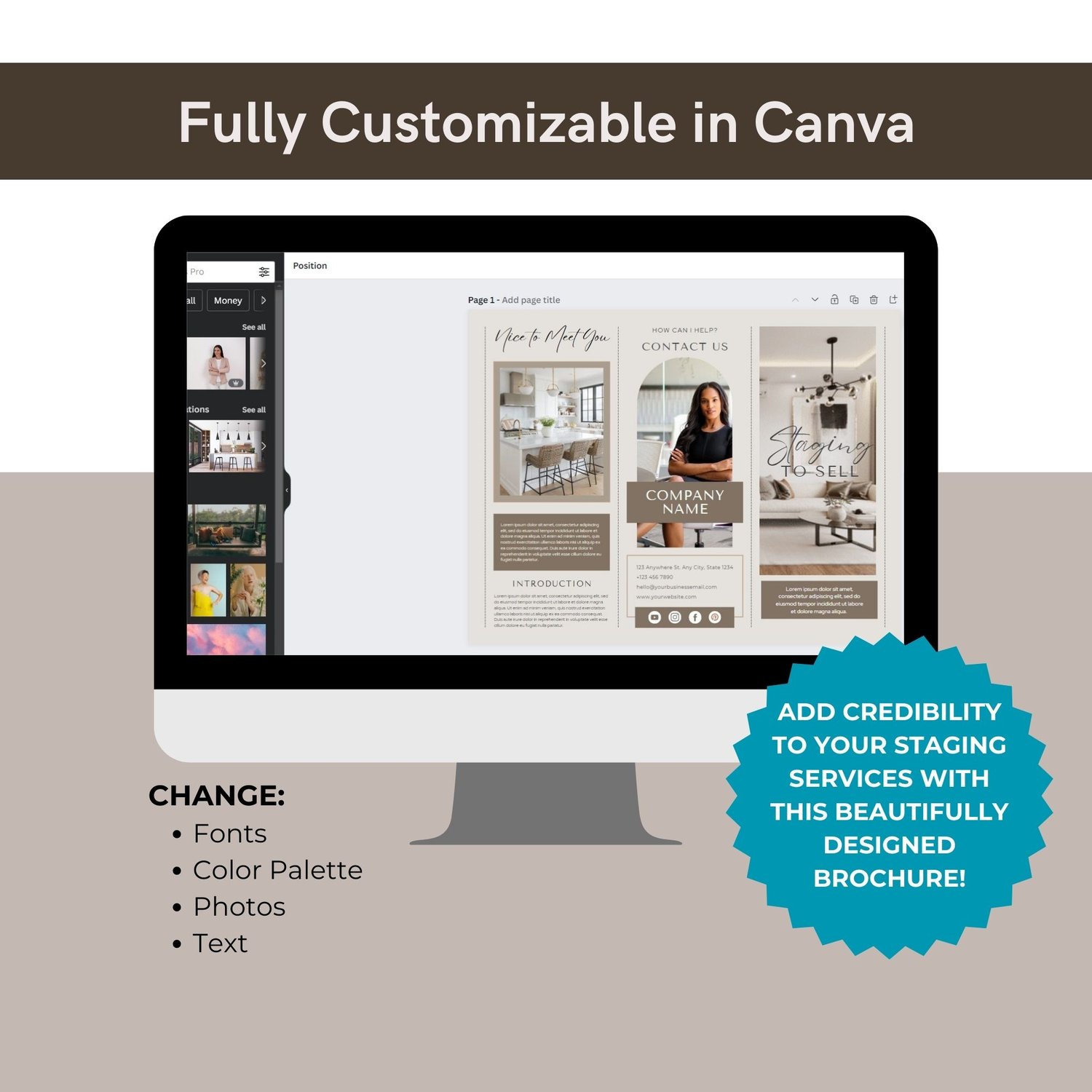 home staging brochure template easily customized in Canva for your home staging business