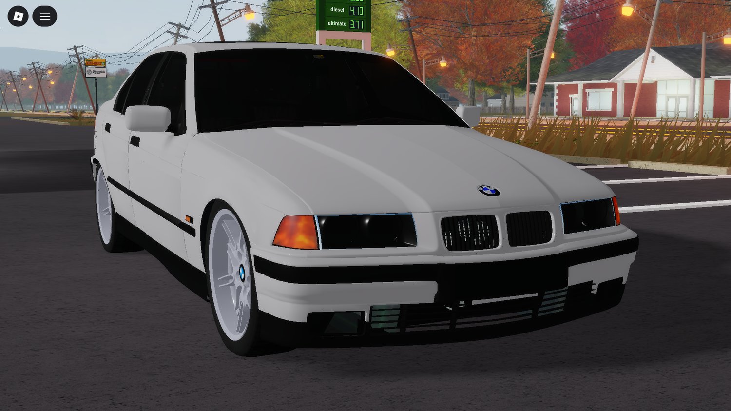 Detailed E36 sedan parked in urban parking area