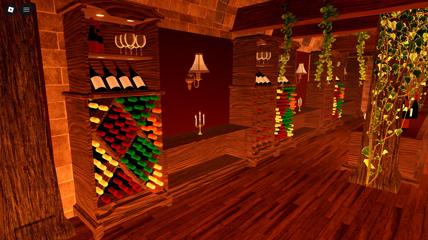 Roblox rustic wine cellar style restaurant environment
