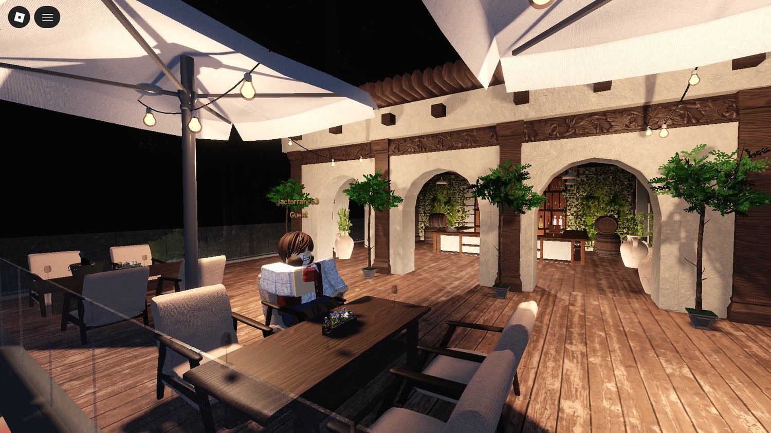 Roblox beach bar surrounded by sea environment