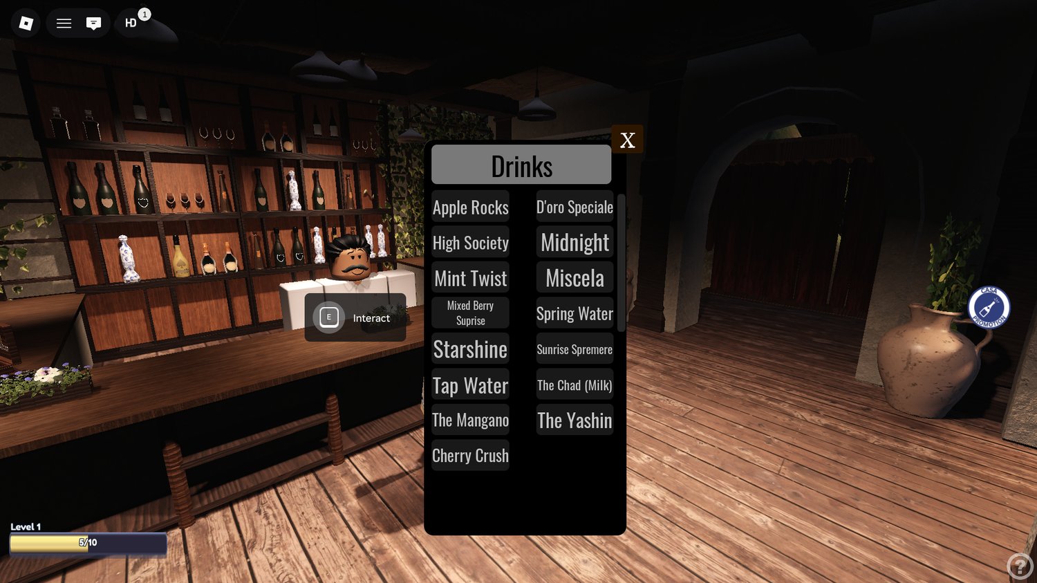 Roblox coastal nightlife venue with interactive bartenders