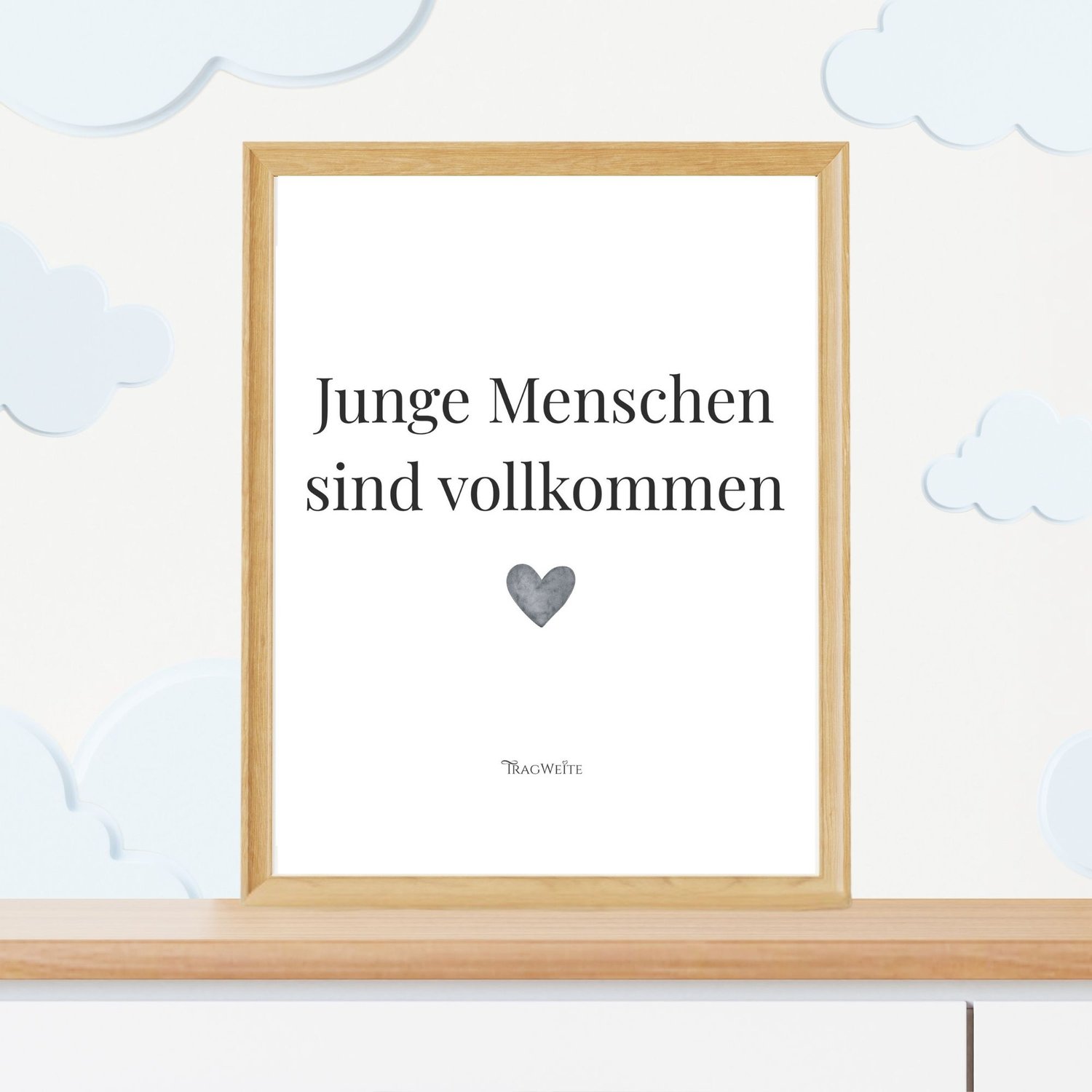 Poster „Junge Menschen sind vollkommen" Schwarz-Weiß im Kinderzimmer – tintensparsames Printable für Freilernerfamilien