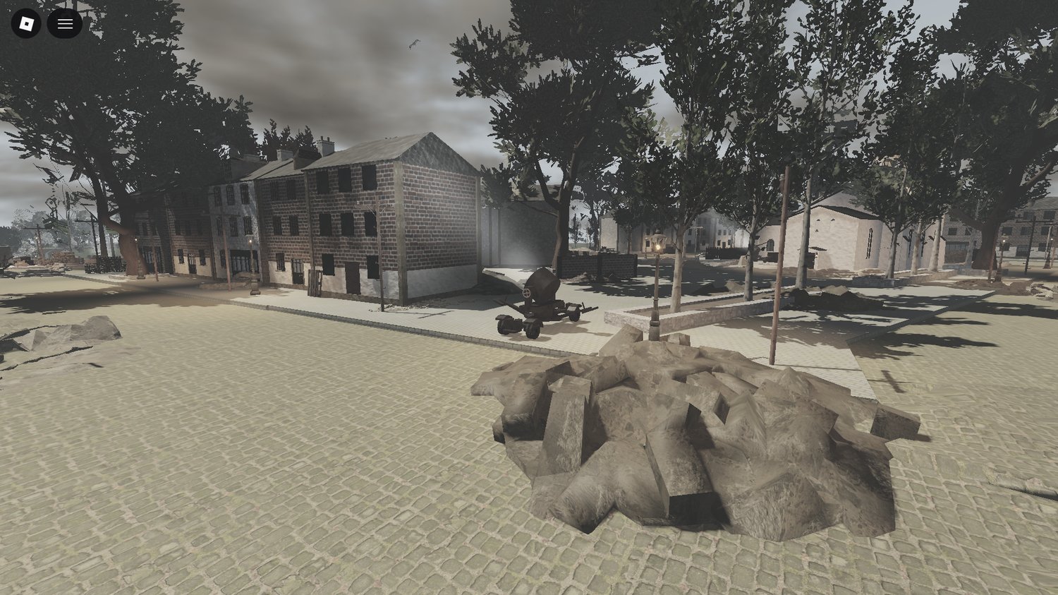 Realistic WW2 battlefield terrain Roblox scene