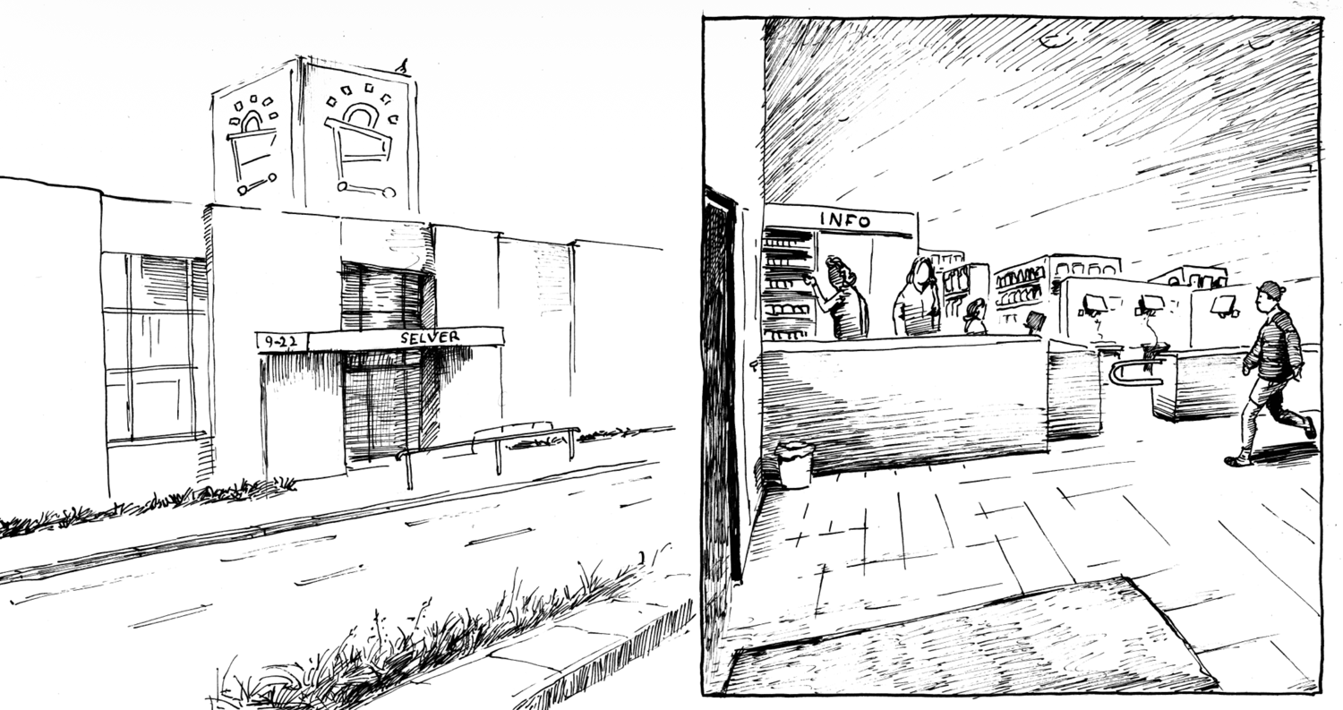 comic book panel about supermarket in estonia called selver
