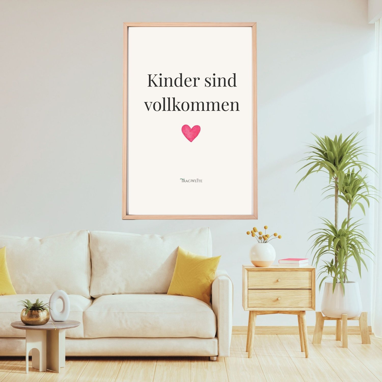 Minimalistisches Poster „Kinder sind vollkommen" im Wohnzimmer – Wanddeko für Freilernerfamilien und bewusste Eltern
