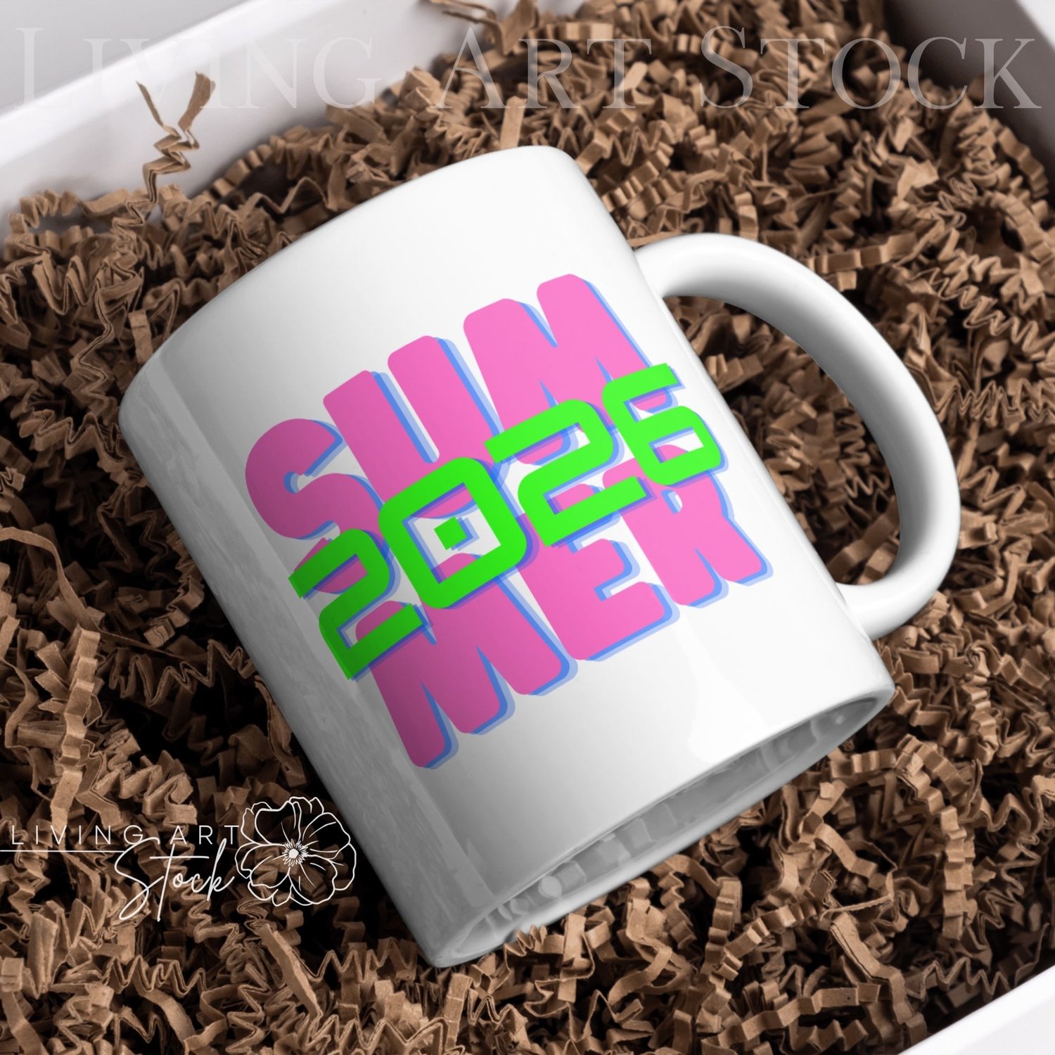 Summer 2026 neon pink and green mug design