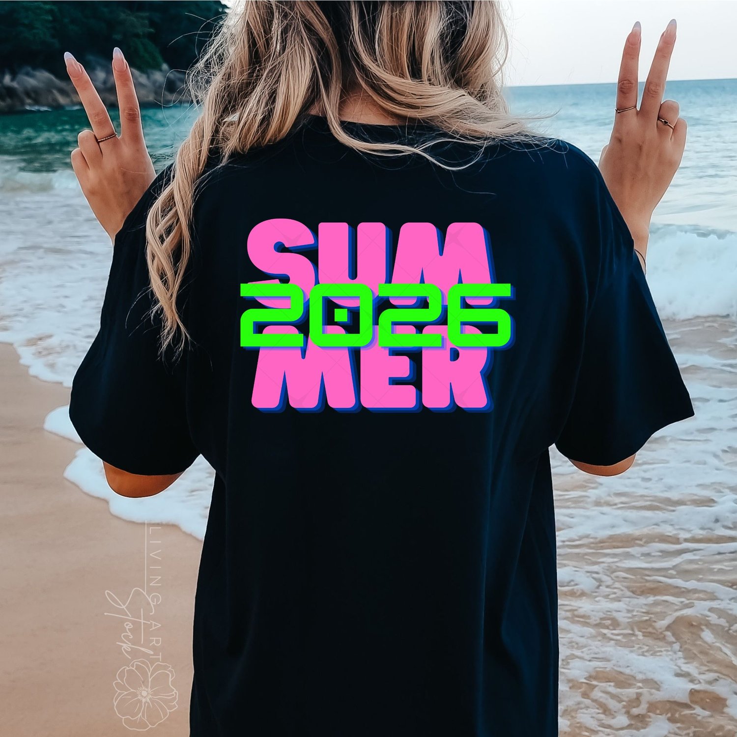 Summer 2026 neon pink and green design on black tshirt