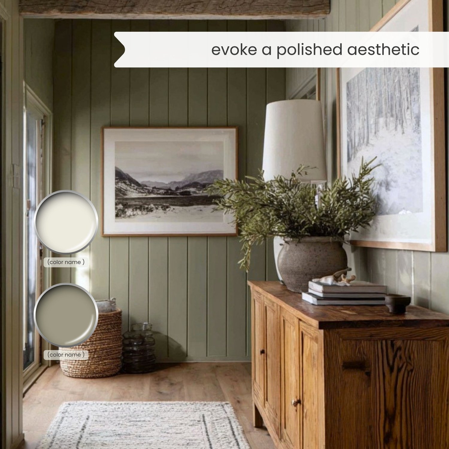 Moody English Cottage and Cottagecore interior design color scheme with Sherwin Williams paint colors. Color Palette created by Lavenia Shash.