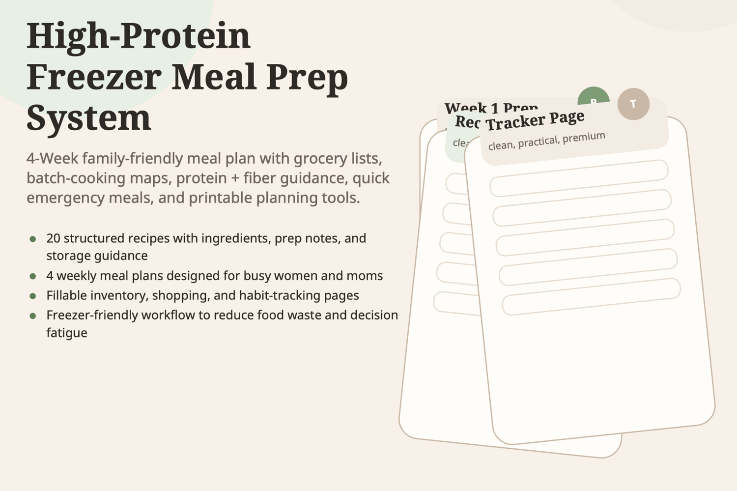 high protein meal prep, freezer meal prep, busy mom meal plan, healthy meal prep for women, high protein freezer meals, easy family meal prep, weekly meal planner pdf, grocery list planner, protein recipes for women, healthy freezer meals, batch cooking g