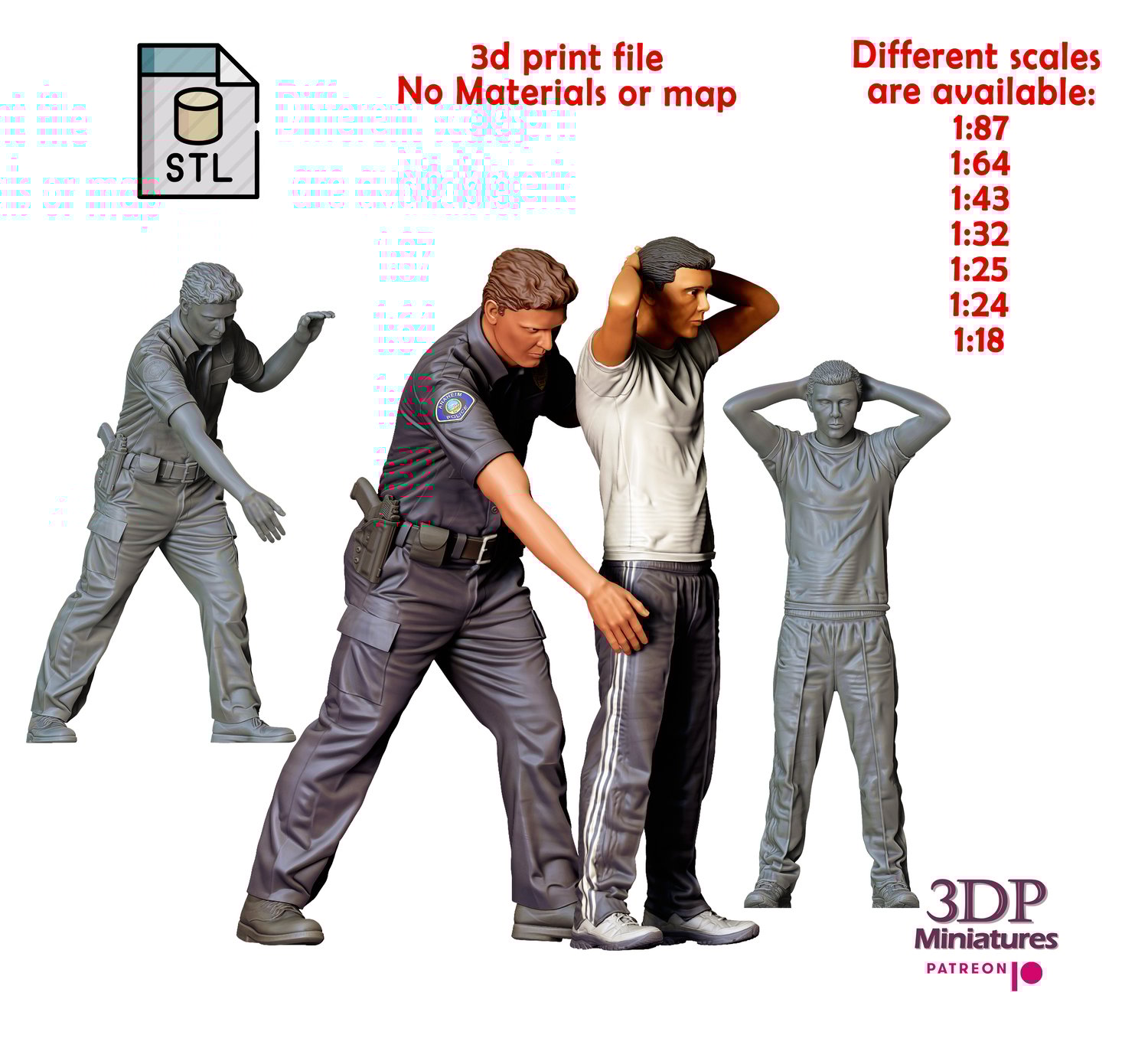 3DP Miniatures, N4 Police Officer and Arrested man