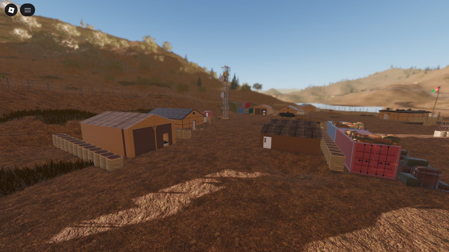 Roblox military roleplay base with natural terrain