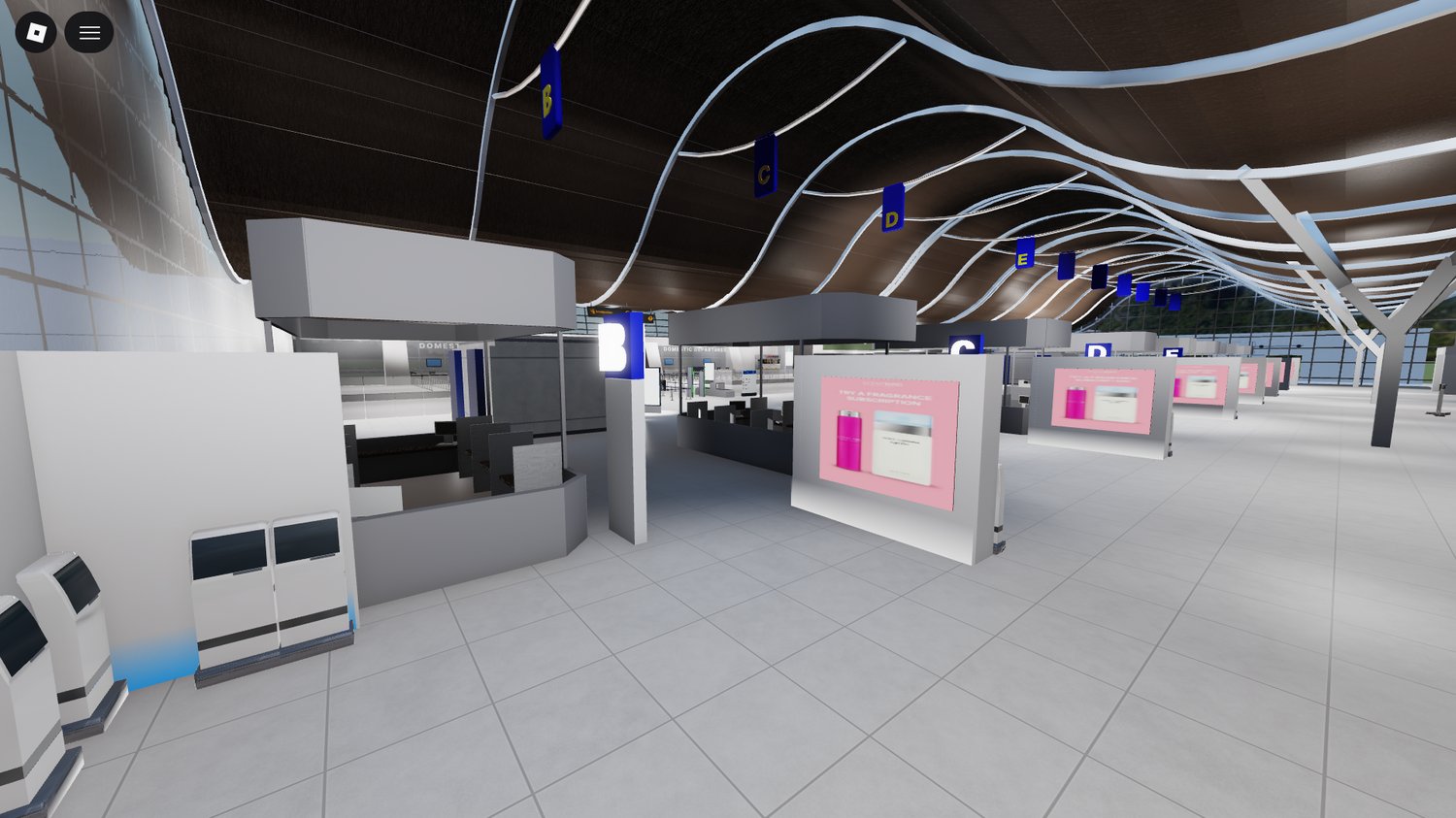 Detailed international airport Roblox environment
