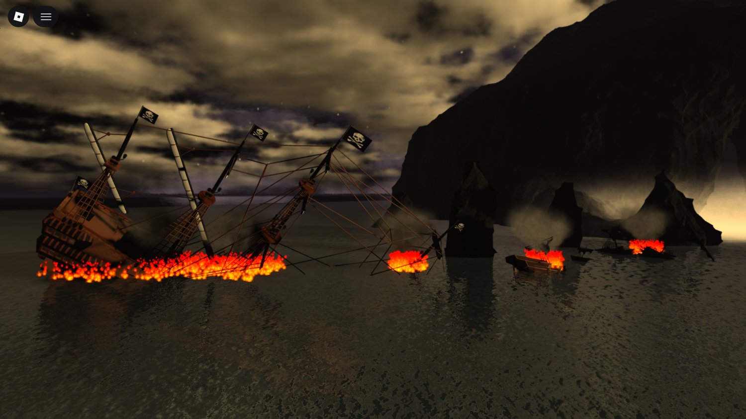 Destroyed ships near cliffs Roblox environment