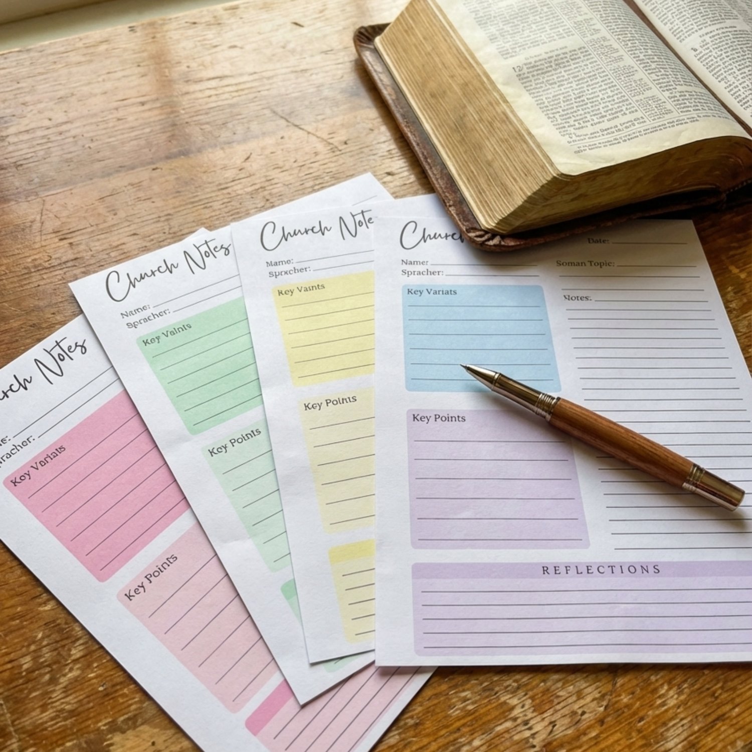Printable Church Sermon Notes Template, Christian Bible Study Worship ...