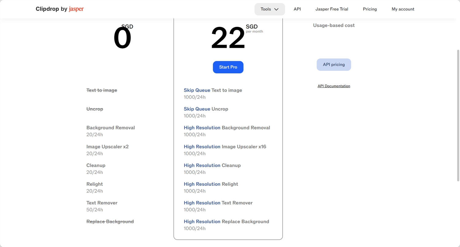Clipdrop.co Pricing Page