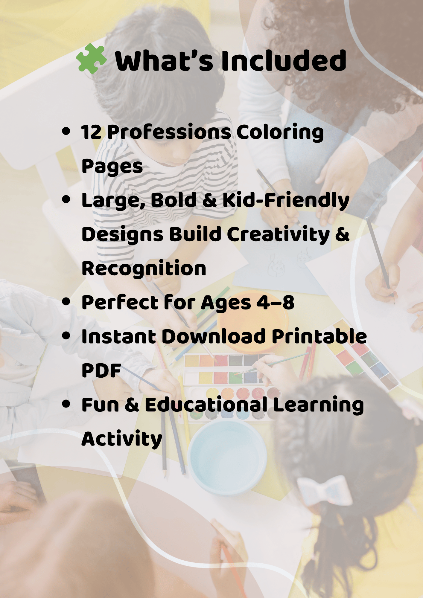 Printable professions coloring pages pack includes 12 jobs, bold kid-friendly designs, instant download PDF for ages 4–8 learning activity