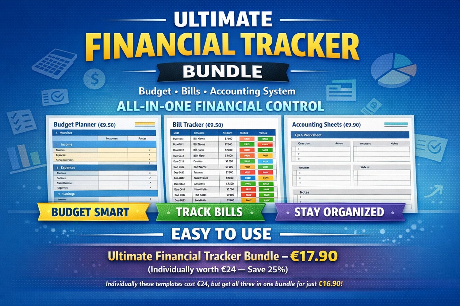 Ultimate Financial Tracker Bundle Budget Planner + Bill Tracker + Accounting Templates mockup